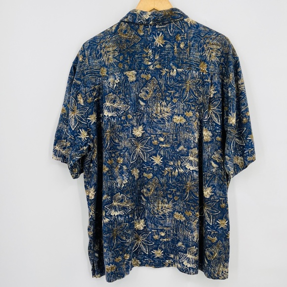Woolrich Navy Woodblock Leaves Floral Short Sleeve Button Down, Men's Large, Dad - Picture 2 of 9